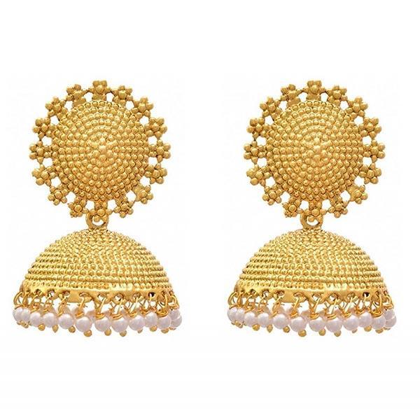 Kriaa Gold Plated Zinc Alloy Pearl Drop Jhumki Earring - 1308521