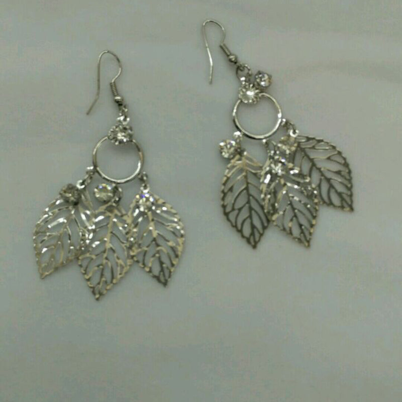 Urthn Silver Plated Anstrain Stone Leaf Design Dangler Earrings