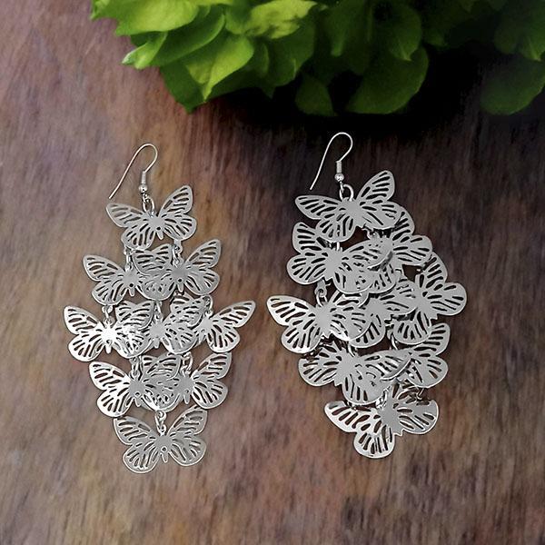 Urthn Silver Plated Butterfly Dangler Earrings
