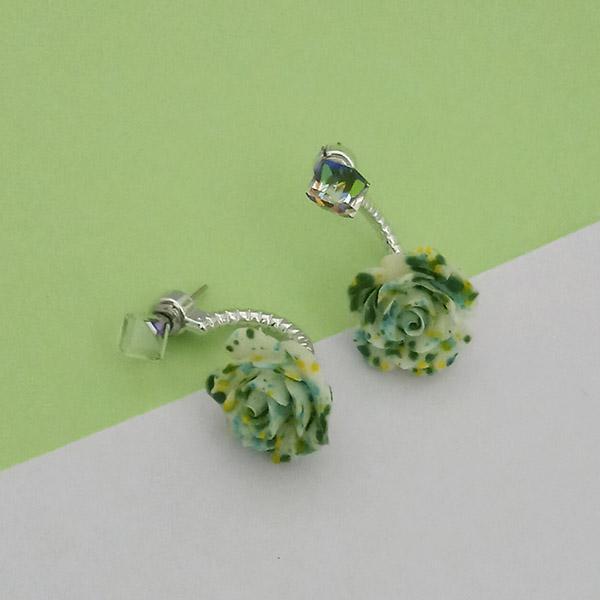 Urthn Green Floral Silver Plated Stud Earrings