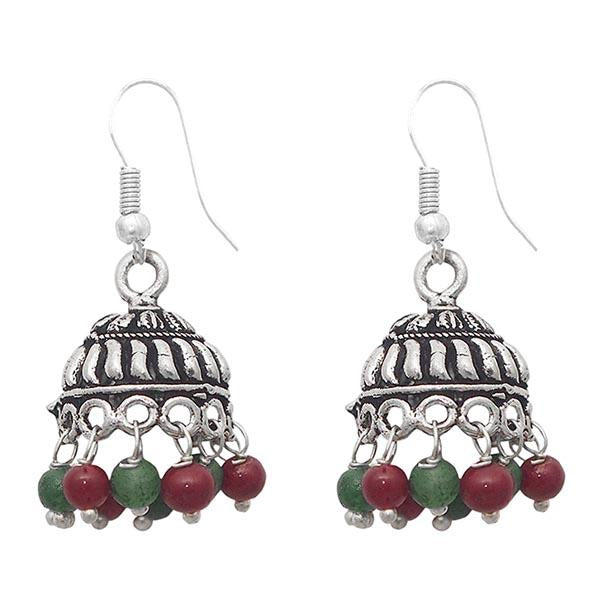 The99jewel Red Antique Silver Plated Jhumki - 1309005G
