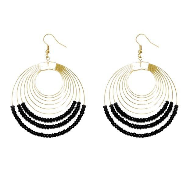 Tip Top Fashions Gold Plated Black Beads Dangler Earrings - 1309020A