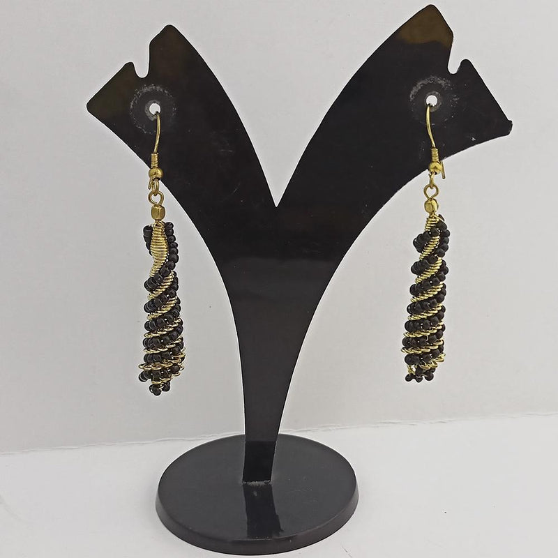 Jeweljunk Gold Plated Black Beads Dangler Earrings  - 1309023L
