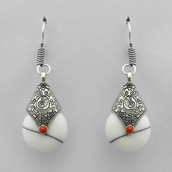 Urthn Rhodium Plated White Beads Dangler Earrings - 1309028A