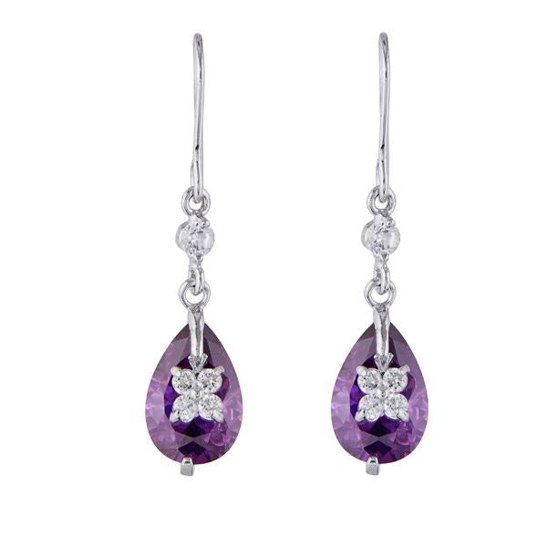 Kriaa Silver Plated Purple Austrian Stone Dangler Earrings - 1309101A
