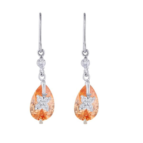 Kriaa Orange Austrian Stone Silver Plated Dangler Earrings - 1309101E