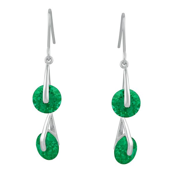 Kriaa Silver Plated Green Austrian Stone Dangler Earrings - 1309102A