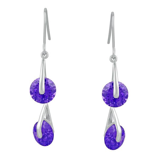 Kriaa Purple Austrian Stone Silver Plated Dangler Earrings - 1309102D