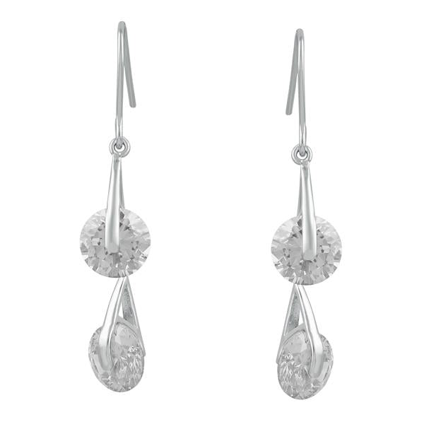 Kriaa White Austrian Stone Silver Plated Dangler Earrings - 1309102E