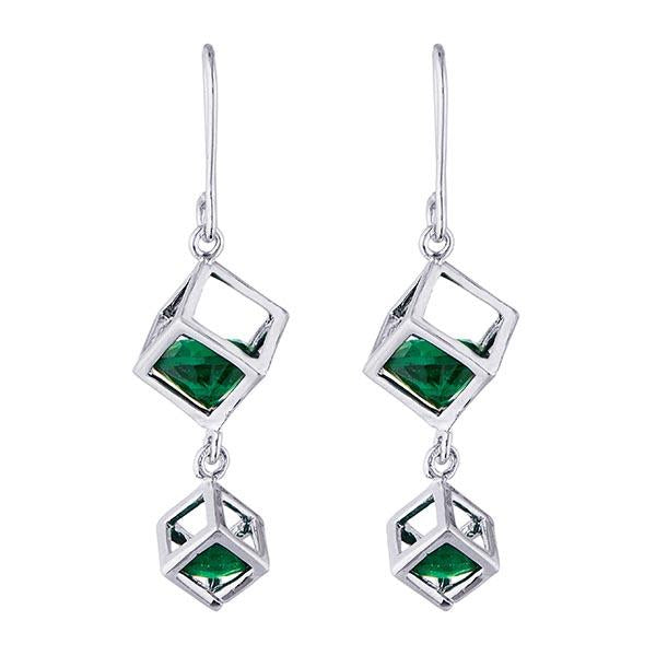 Kriaa Silver Plated Green Austrian Stone Dangler Earrings - 1309104B