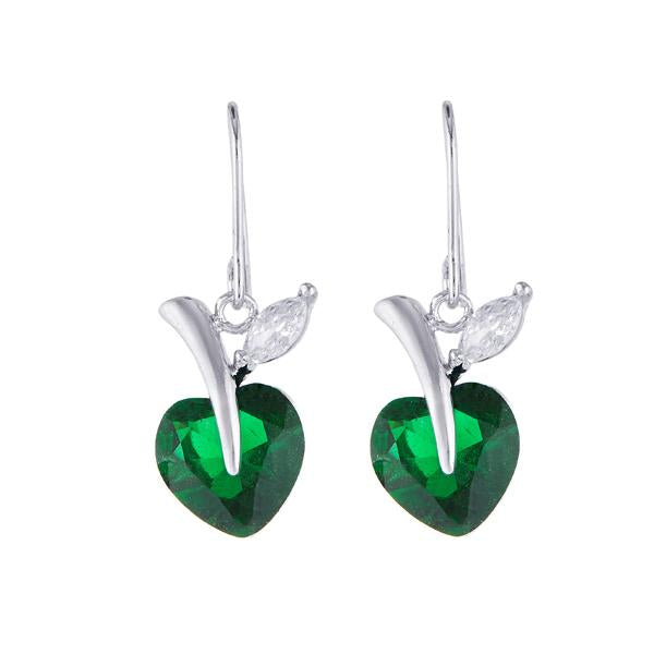 Kriaa Green Austrian Stone Silver Plated Dangler Earrings - 1309107C