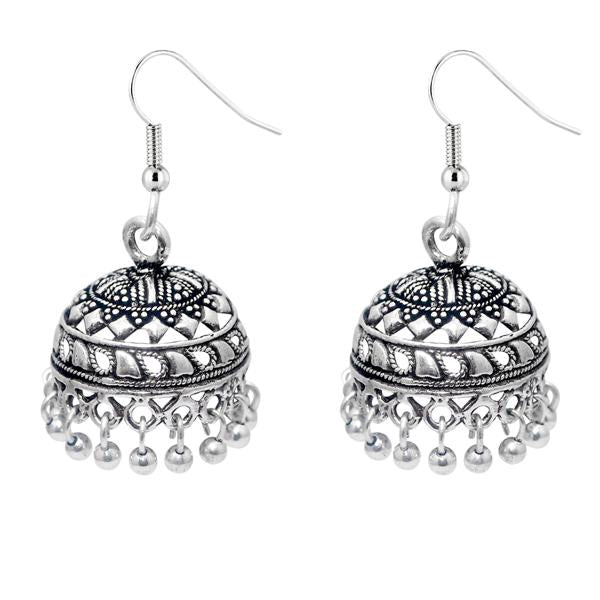 Jeweljunk Silver Beads Drop Oxidised Jhumki Earrings - 1309306