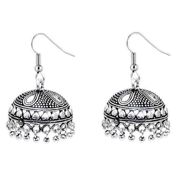 Jeweljunk Black Oxidised Silver Beads Jhumki Earrings - 1309314