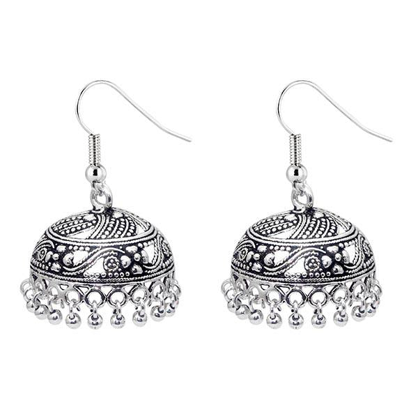 Jeweljunk Rhodium Plated Jhumki Earrings - 1309316