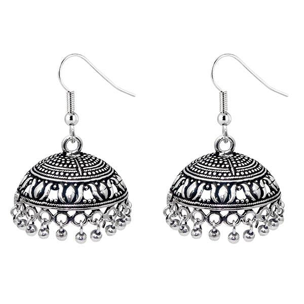 Jeweljunk Black Silver Beads Oxidised Jhumki Earrings - 1309317