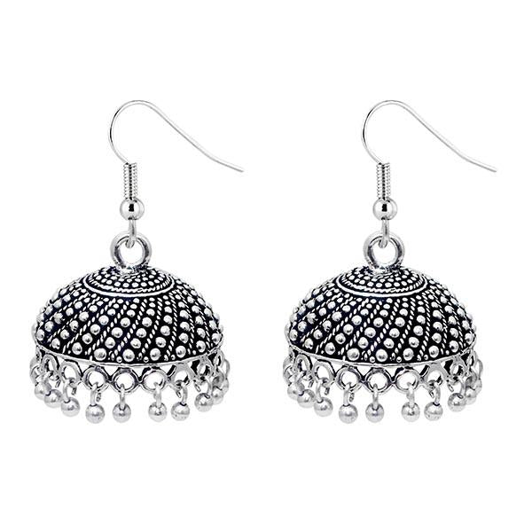 Jeweljunk Black Silver Beads Oxidised Jhumki Earrings - 1309318