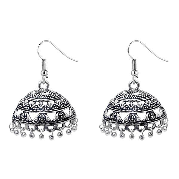 Jeweljunk Black Oxidised Designer Jhumki Earrings - 1309319