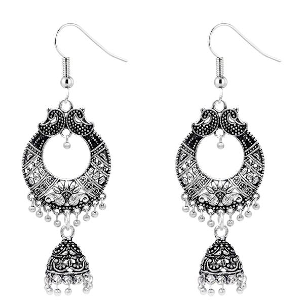 Jeweljunk Long  Oxidised Designer Jhumki Earrings - 1309320