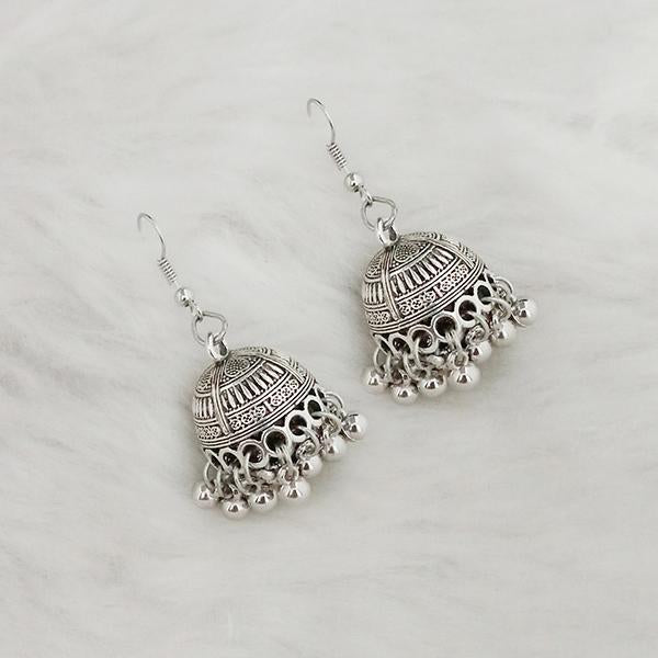 Jeweljunk Silver Beads Oxidised Jhumki Earrings - 1309346