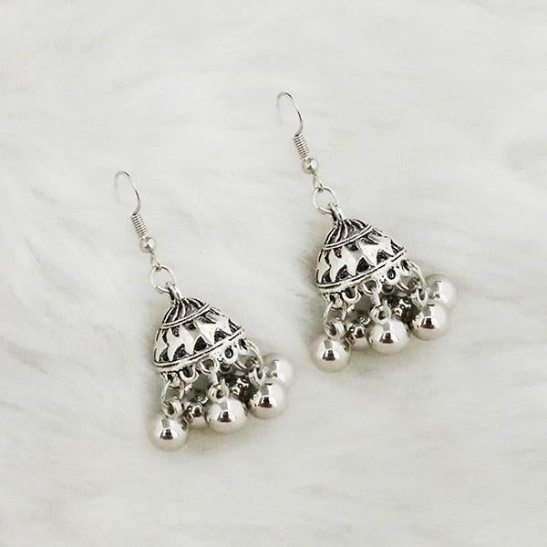 Jeweljunk Silver Beads Oxidised Jhumki Earrings - 1309348