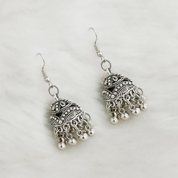 Jeweljunk Silver Beads Oxidised Jhumki Earrings - 1309349