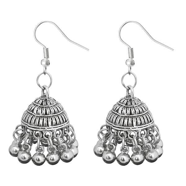 Jeweljunk Silver Beads Oxidised Jhumki Earrings - 1309350