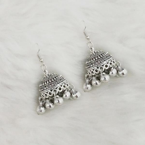 Jeweljunk Silver Beads Oxidised Jhumki Earrings - 1309353