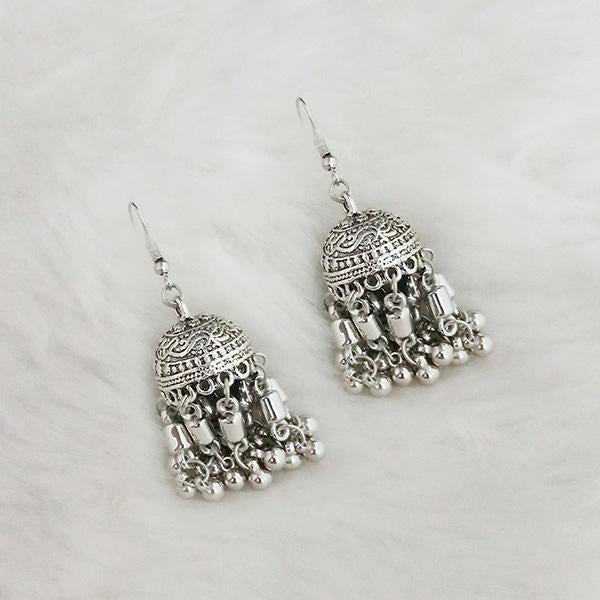 Jeweljunk Silver Beads Oxidised Jhumki Earrings - 1309354