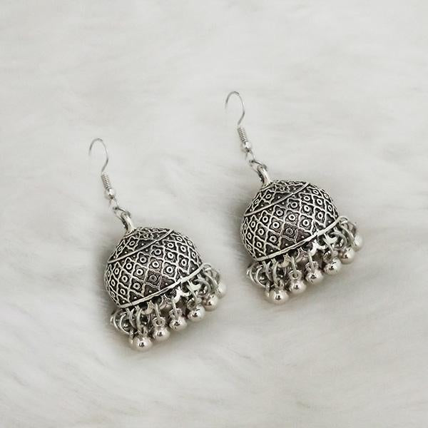 Jeweljunk Silver Beads Oxidised Jhumki Earrings - 1309355