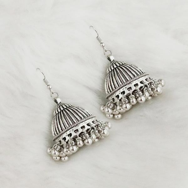 Jeweljunk Silver Beads Oxidised Jhumki Earrings - 1309356