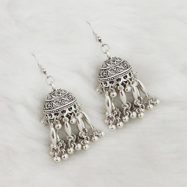 Jeweljunk Silver Beads Oxidised Jhumki Earrings - 1309357