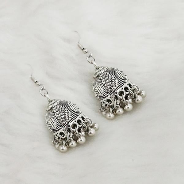 Jeweljunk Silver Beads Oxidised Jhumki Earrings - 1309358