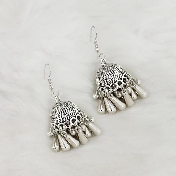 Jeweljunk Silver Beads Oxidised Jhumki Earrings - 1309359