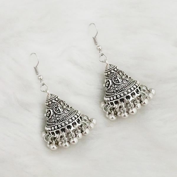 Jeweljunk Silver Beads Oxidised Jhumki Earrings - 1309360