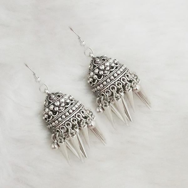 Jeweljunk Silver Beads Oxidised Jhumki Earrings - 1309361