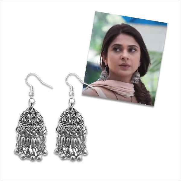 Jeweljunk Silver Beads Oxidised Jhumki Earrings - 1309362