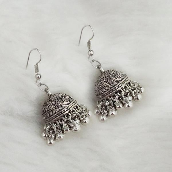 Jeweljunk Silver Beads Oxidised Jhumki Earrings - 1309363