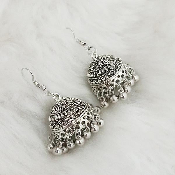 Jeweljunk Silver Beads Oxidised Jhumki Earrings - 1309364