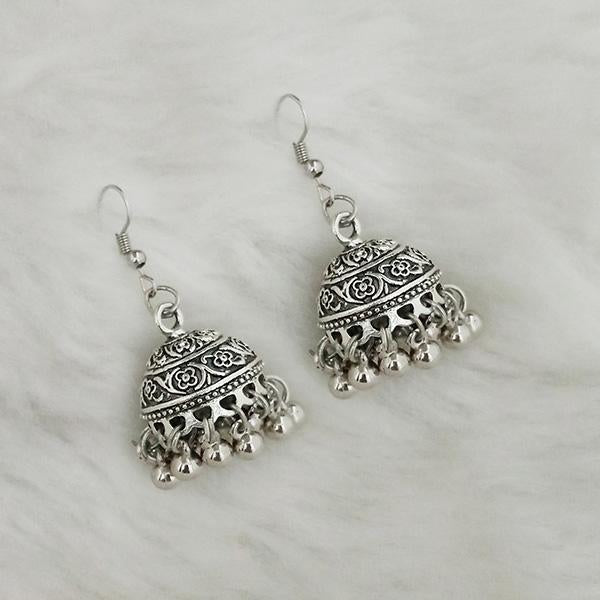 Jeweljunk Silver Beads Oxidised Jhumki Earrings - 1309366