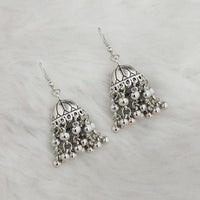 Jeweljunk Silver Beads Oxidised Jhumki Earrings - 1309368
