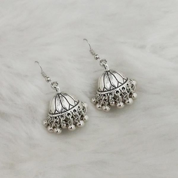 Jeweljunk Silver Beads Oxidised Jhumki Earrings - 1309370