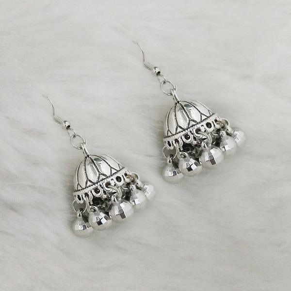 Tip Top Fashions Silver Beads Oxidised Jhumki Earrings - 1309371