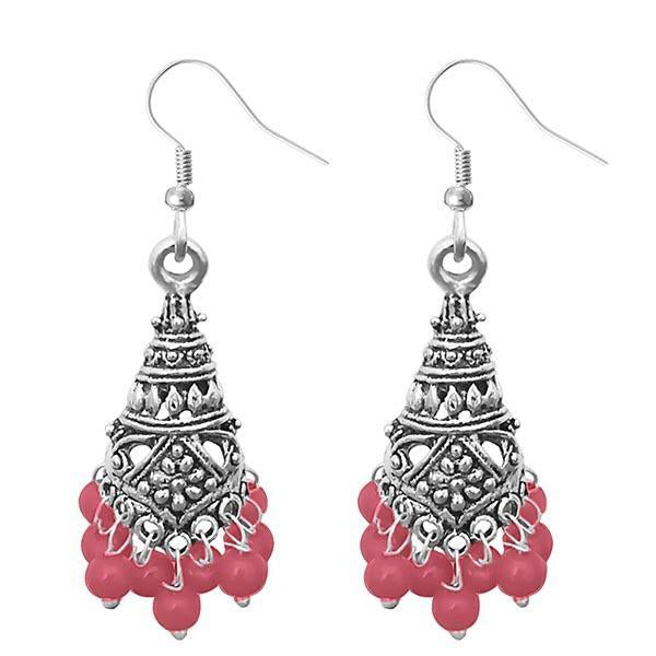 Jeweljunk Silver Plated Pink Beads Jhumki Earrings - 1309372A