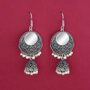 Jeweljunk White Beads Silver Plated Mirror Dangler Earrings - 1309373A