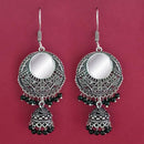 Jeweljunk Black Beads Silver Plated Mirror Dangler Earrings - 1309373B
