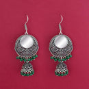 Jeweljunk Green Beads Silver Plated Mirror Dangler Earrings - 1309373D