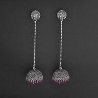 Jeweljunk Pink Beads Hanging Jhumki Oxidised Earrings - 1309375C