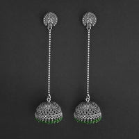 Jeweljunk Green Beads Hanging Jhumki Oxidised Earrings - 1309375E