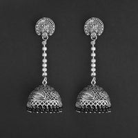 Jeweljunk Black Beads Hanging Jhumki Oxidised Earrings - 1309376B