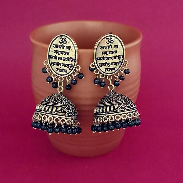 Jeweljunk Black Beads Gold Plated Jhumki Earrings - 1309383A
